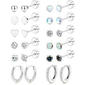 Surgical steel stud and hoop earrings set hypoallergenic flat back cartilage